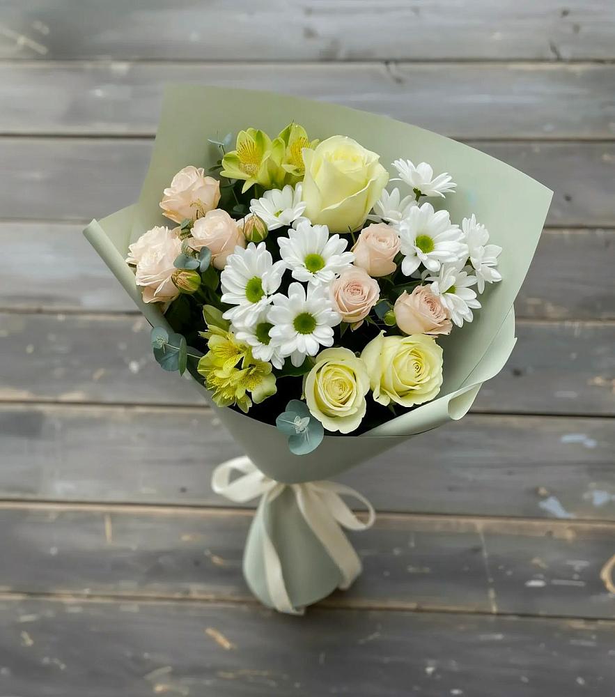 Букет цветов из: Альстромерии, Розы и Хризантемы в Бурацком