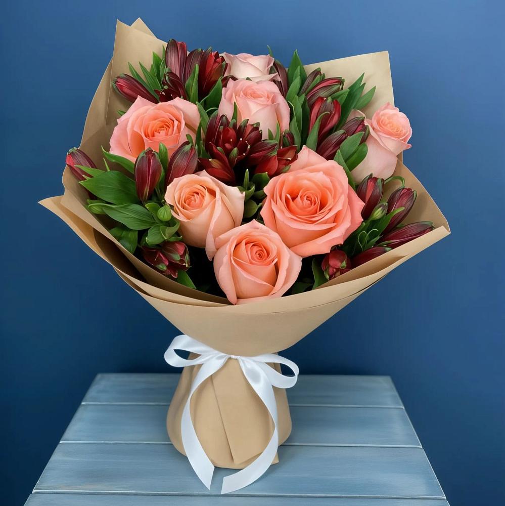 Букет цветов из: Розы и Альстромерии в Бурацком