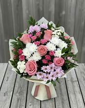 Букет цветов из:  Альстромерии, Гвоздики, Розы и Хризантемы в Бурацком
